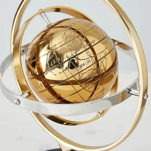 Esfera Armilar Dorada con Base Negra, Decoración de Mesa, Escultura Vintage del Mapa del Mundo Celestial para Hogar u Oficina - Product Image 5