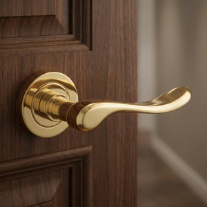 Poignée de porte à levier en laiton de designer, quincaillerie d'entrée au design durable, finition dorée, pour chambre, salle de bain, salon, bureau à domicile - Product Image 1