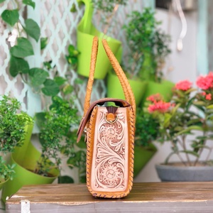 Sac à main de luxe en cuir véritable, couleur unie, avec poignée tressée et embossage, fermeture éclair durable, antivol, portable, pour la plage, printemps-été - Product Image 3
