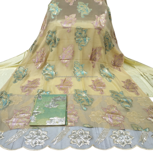 Chic Stylish Somali Francais Dirac Twill Plain Style Adorned Golden Leaf Printed Detailed Silver Embroidery Paired Garbasaar - Product Image 5