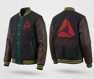 Veste universitaire unisexe Stalwart noire et rouge avec logo brodé, en laine à carreaux, décontractée, hiver, col montant - Product Image 2
