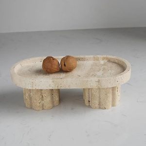 Plateau de service en marbre travertin naturel pour table à manger et cuisine, avec un motif de pierre élégant et une finition de surface lisse - Product Image 2