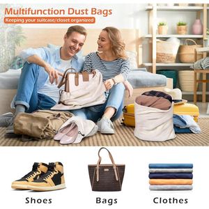 Cotton Breathable Dust-Proof Drawstring <b>Storage</b> Pouch Bag Pack of 3 for <b>Clothes</b> <b>Storage</b> - Product Image 3