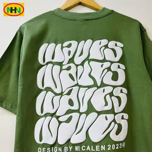 เสื้อยืดโออีเอ็มคอตตอนเนื้อหนาทรงโอเวอร์ไซส์สำหรับผู้ชาย ระบายอากาศได้ดี พิมพ์ลายโฟมพัฟ 3 มิติ แบบกำหนดเอง ดีไซน์เรียบ - Product Image 2