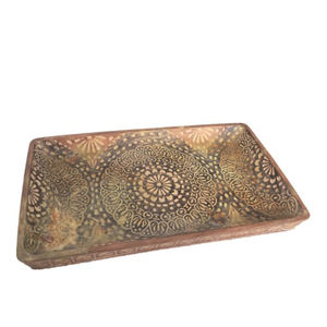 Plateau de service artisanal en bois de manguier avec incrustations en laiton marocain, plateau décoratif antique pour café, décoration de la maison, accessoires de cuisine - Product Image 6