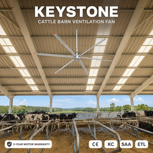 พัดลมเพดานขนาดใหญ่แบบเฮลิคอปเตอร์ Keystone HVLS สำหรับโรงเรือนปศุสัตว์  โซลูชั่นระบายอากาศเพื่อความเย็นสำหรับโคเนื้อในฟาร์ม - Product Image 1