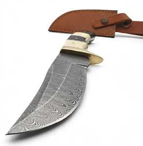 Cuchillo utilitario de exterior de hoja fija de acero de Damasco hecho a mano con mango de hueso y cuerno - Product Image 4