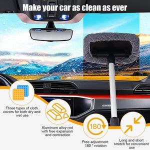Lavavetri Rettangolare per Auto con Manico Estensibile, 3 Panni in Microfibra Lavabili e Riutilizzabili, Strumento per la Pulizia del Parabrezza dell'Auto - Product Image 4