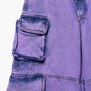 Custom Wholesale Purple Baggy Denim Cargo <b>Jeans</b> High Quality Multi Pocket Streetwear Pants <b>with</b> <b>Elastic</b> Hem - Product Image 6