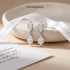 18K Gold Plated Marquise Cut <b>Moissanite</b> Drop <b>Earrings</b> Double Stone Dangle Ear Jewelry for Women Wedding Gift - Product Image 2