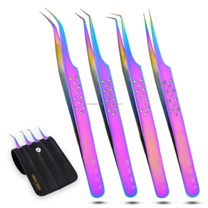 Meilleure pince à épiler pour extension de fibre pince à épiler pince à épiler volume de cils en acier inoxydable pointe dorée arc-en-ciel à 90 degrés - Product Image 1