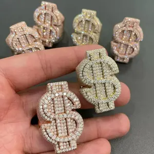 แหวนรูปสัญลักษณ์ดอลลาร์ประดับมอสซาไนต์ สำหรับทั้งชายและหญิง ทำจากเงินแท้ชุบทอง ดีไซน์หรูหราสไตล์ฮิปฮอป เหมาะสำหรับลุคโดดเด่นสะดุดตา - Product Image 4