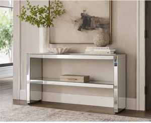 Silver Stainless Steel Console Table Tiered Display Shelf Polished Metal <b>Desktop</b> <b>Stand</b> Custom Size Easy Assembly - Product Image 1