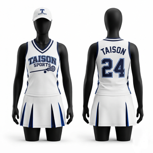 Ensemble d'uniformes de cheerleading personnalisés en polyester interlock 220 GSM bleu et blanc avec logo par sublimation pour équipe - Product Image 4