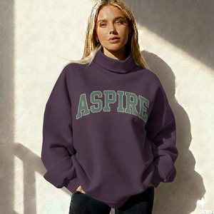 Sudadera Oversize de Cuello Alto para Mujer con Estampado de Letras, Tejida en Algodón, Estilo Otoñal - Product Image 3
