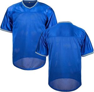 Blue V-Neck Mesh Football Jersey Short Sleeve Lightweight Polyester Sport T-Shirt <b>Red</b> Jersey - Product Image 1