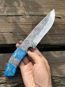 Cuchillo de Caza Personalizado Hecho a Mano con Acero D2, Grabado a Mano, Mango de Hueso con Bolster Grabado, Hoja de 6-7.9 Pulgadas, Cuchillo Multiusos para Exteriores - Product Image 3