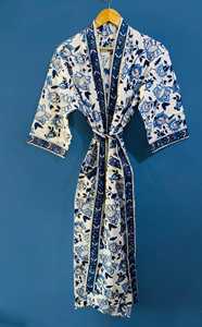 Bata Kimono de Algodón de Lujo Unisex, Vestidos Casuales de Verano Transpirables y Ecológicos con Estampado de Bloques, Bata de Baño Larga para Mujer - Product Image 3