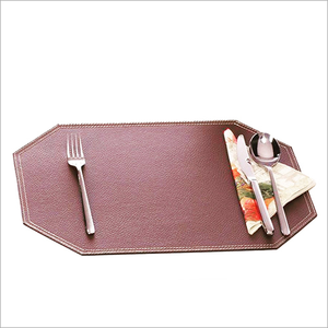 Leather Placemats Irregular Shape Modern Design Non-Slip <b>Table</b> <b>Mats</b> Brown <b>Green</b> Color - Product Image 2