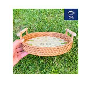 SAME DAY DISPATCH Safe Clean Eco Rattan <b>Pearl</b> Tray Pure Shell Inlay Craft Best For Table Decorating And Breakfast Serving Direct - Product Image 1