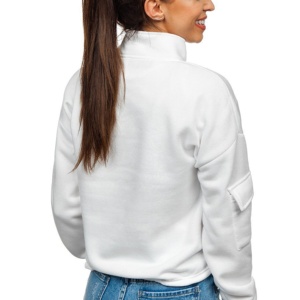 Sweat-shirt à col montant brodé pour femme avec logo personnalisé, nouvelle couleur unie sexy, 100% coton molletonné respirant pour l'hiver - Product Image 3