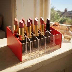 Crystal Clear Acrylic Lipstick Holder Display Stand Cosmetic Storage Rack for Beauty Store Retail Counter Display - Product Image 1