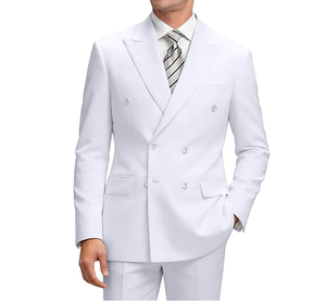 Traje de Negocios para Hombre, Blanco, Cuello Mao, Cierre de un Botón, Corduroy Transpirable, Poliéster/Algodón, Estilo Británico, Corte Regular - Product Image 1