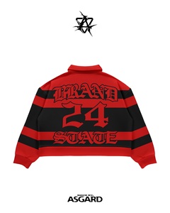 Red Black Striped State Quarter Zip <b>Pullover</b> | Oversized Collared Sweatshirt | Streetwear <b>Jacket</b> OEM Private Label Manufacturer - Product Image 3