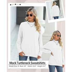 Women's Casual Cotton Fleece Top Oversized Hoodie Long Sleeves Pullover Sweatshirt for Winter Autumn Plain Dyed Mock Neck - Product Image 4