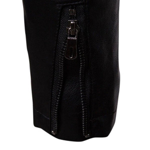 Men's <b>Black</b> Genuine Leather <b>Jacket</b> Stand Collar Zipper Closure Slim Fit Moto Biker Style Autumn Wear Regular Sleeve Solid Color - Product Image 5