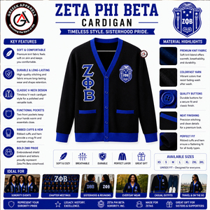 เสื้อคาร์ดิแกนอะคริลิกปักลายถักสำหรับผู้หญิง Zeta Phi Beta Finer |   ZOB Sorority ชุดปักลายสำหรับสุภาพสตรีแบบวินเทจป้องกันรอยยับ - Product Image 5