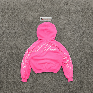 Nouveau sweat à capuche rose premium zippé, coupe décontractée, respirant, en coton doux, style hiver avec motif sur les manches - Product Image 6