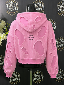 Sudadera con Capucha Tejida, Diseño Recortado, Cierre de Cremallera, Estilo Urbano Holgado, Unisex, Otoño Invierno - Product Image 4