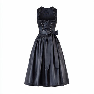Robe Dirndl en satin polyester de haute qualité, noire, pour l'Oktoberfest, Dirndl traditionnel bavarois, longues robes Dirndl allemandes, Dirndl pour femmes bavaroises - Product Image 1