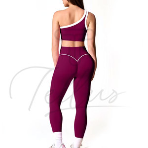 Women's Yoga Set 2-Piece Solid Front Logo High Waist Eco-Friendly Gym Wear Yoga Bra & Tight Trouser - Product Image 3