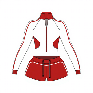 Women's Sporty Two Piece <b>Set</b> Customizable Logo Embroidery Color Block Printed Pleated Zip-Up Quick Dry Jacket & Shorts Tracksuit - Product Image 3