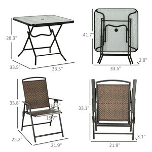 Set da Pranzo da Esterno in Rattan PE Resistente alle Intemperie, 5 Pezzi, Marrone Scuro, Tavolo e Sedie Pieghevoli con Foro per Ombrellone - Product Image 3