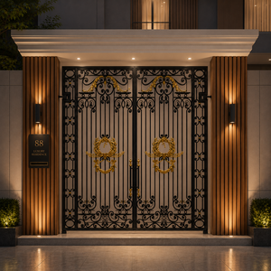 Puerta doble decorativa de estilo europeo hecha de hierro forjado artesanal; resistente al óxido, fácil de montar y transportar. - Product Image 6