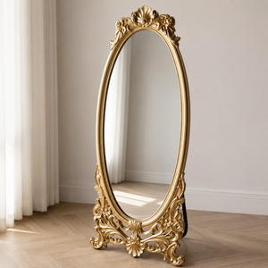 Miroir sur pied ovale doré antique, miroir baroque orné, miroir de luxe pleine longueur pour chambre, salon, décoration intérieure, cadeau - Product Image 2