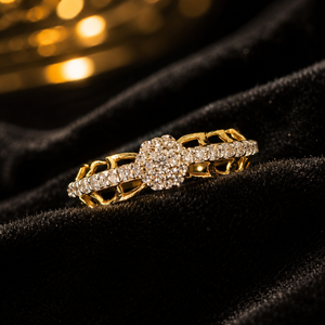 Elegant 14K Gold Floral Solitaire <b>Ring</b> with <b>CZ</b> Diamond Look Setting Bridal Party Wear Jewelry for Women - Product Image 2