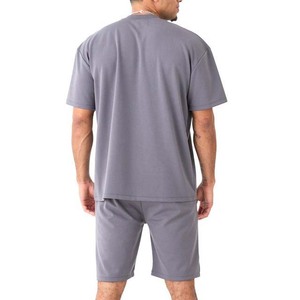 Ensemble deux pièces décontracté d'été pour homme de haute qualité, respirant, tricoté, t-shirt à manches courtes et short en coton et polyester, personnalisable - Product Image 5