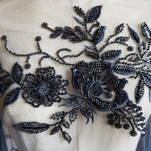 Floral Embroidered <b>Kitchen</b> <b>Mat</b> With Sequin Details Non-Slip Rubber Backing Glam Style Rectangle Polyester - Product Image 1