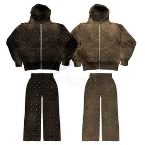 Mens <b>Rhinestone</b> Tracksuit Luxury Bling Hoodie and Jogger Set Cotton Fleece Oversized Fit Streetwear Winter Breathable Impex - Product Image 5
