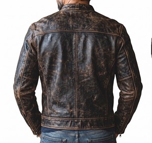 Veste de motard en cuir vieilli de haute qualité pour hommes, style rétro, café racer, moto, cuir de vache, fermeture éclair, vêtements de rue, vestes élégantes - Product Image 2