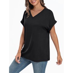 2025, camisetas lisas 2025 para mujer, camisetas de verano de manga corta básicas informales con cuello de pico de gran tamaño, camisetas holgadas transpirables disponibles XS XXS - Product Image 4