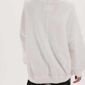 Hot Selling Oversized White Cotton Knitted <b>Sweater</b> Drop-Shoulder Mock-Neck Long Sleeve Women's Autumn Inside Out Stitching Sweat - Product Image 2