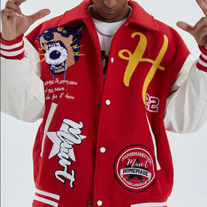 Custom High Quality Men's Stand Collar <b>Letterman</b> Style Varsity <b>Jackets</b> Winter Season Embroidery Leather Sleeves High Street - Product Image 1