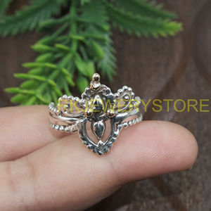 Vintage Handmade Filigree <b>Ring</b> 925 <b>Silver</b> Brass Gothic Floral Crown Design <b>Statement</b> Jewelry Gift for Women Girlfriend mom Her - Product Image 5