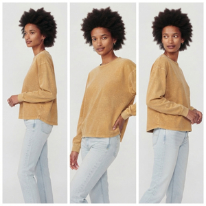 Camiseta de algodón de manga larga con cuello redondo y efecto lavado a la piedra para mujer, ajuste holgado, color liso, tejido transpirable, ideal para verano. - Product Image 6