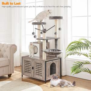 Árbol para gatos con caja de arena, 27.6"L x 18.9"W x 52"H, Mueble para gatos de interior, Condominio para gatos con hamaca y varita de juguete - Product Image 1